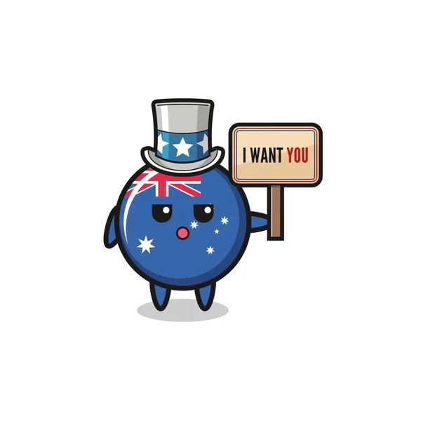 Australia Flag Cartoon Uncle Sam Holding Banner Want You Cute — Wektor stockowy