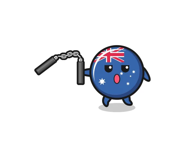 Cartoon Australia Flag Using Nunchaku Cute Design — Wektor stockowy
