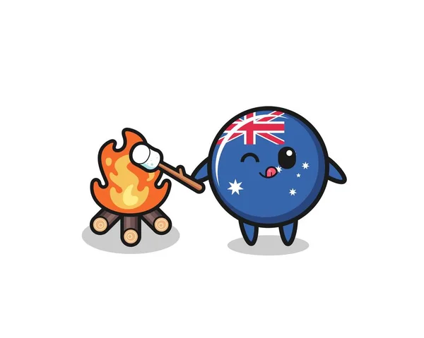 Australia Flag Character Burning Marshmallow Cute Design — Vetor de Stock