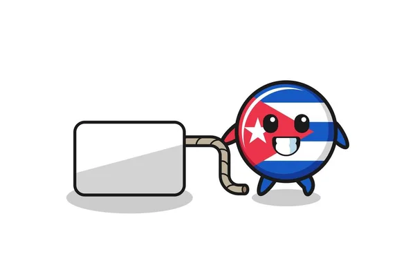 Cuba Flag Cartoon Pulling Banner Cute Design — Stok Vektör