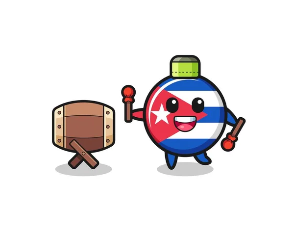 Cuba Flag Muslim Cartoon Beating Bedug Cute Design — Stok Vektör