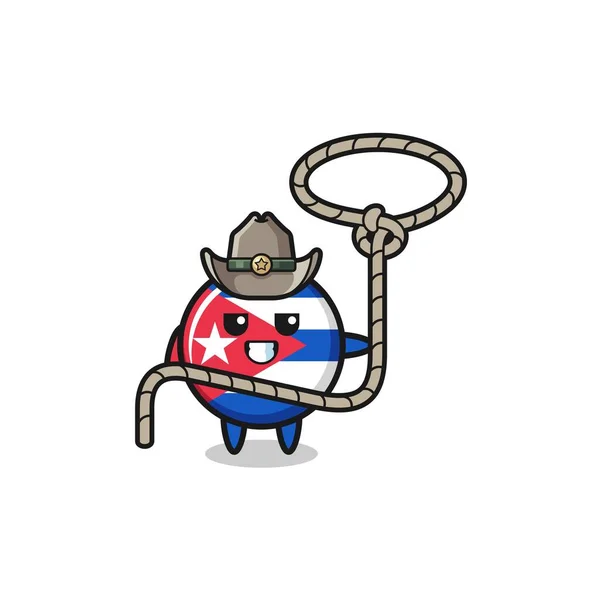 Cuba Flag Cowboy Lasso Rope Cute Design — Vector de stock