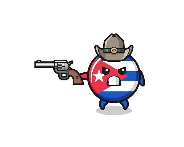 Cuba Flag Cowboy Shooting Gun Cute Design — Stock Vector