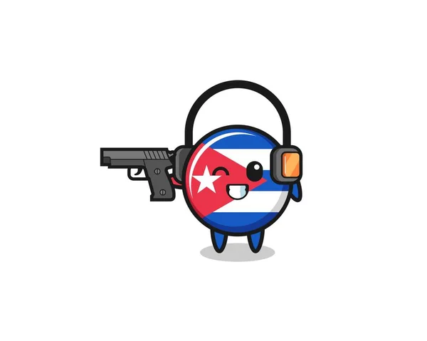 Illustration Cuba Flag Cartoon Doing Shooting Range Cute Design — Stok Vektör