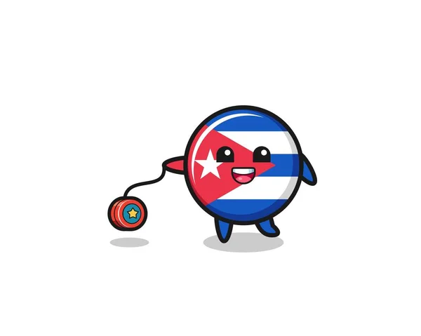 Cartoon Cute Cuba Flag Playing Yoyo Cute Design — Stok Vektör