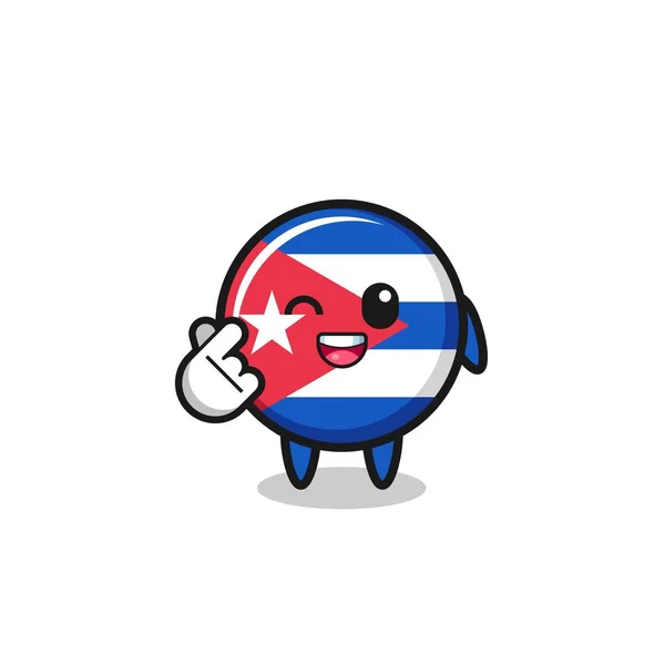 Cuba Flag Character Doing Korean Finger Heart Cute Design — Stok Vektör