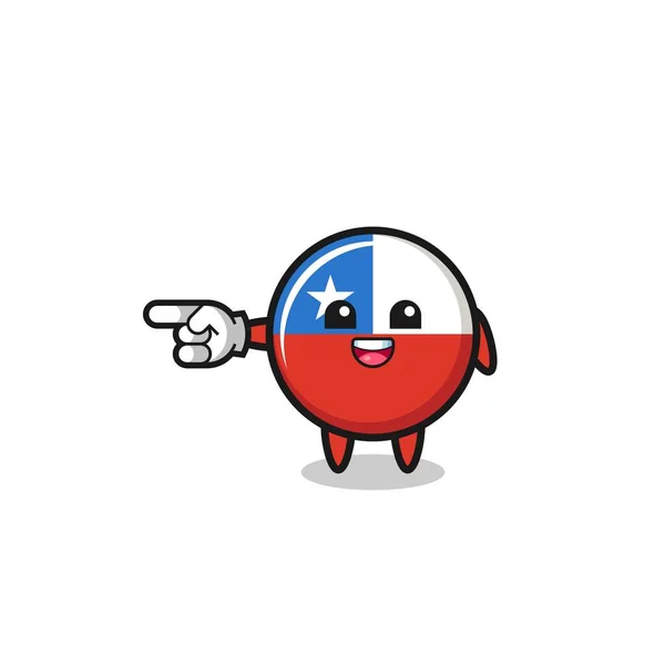 Chile Flag Cartoon Pointing Left Gesture Cute Design — Stockvektor