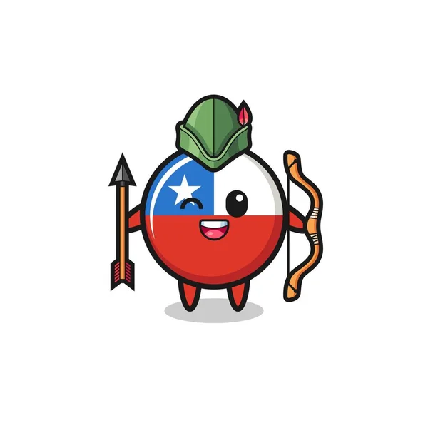 Chile Flag Cartoon Medieval Archer Mascot Cute Design — Vector de stock