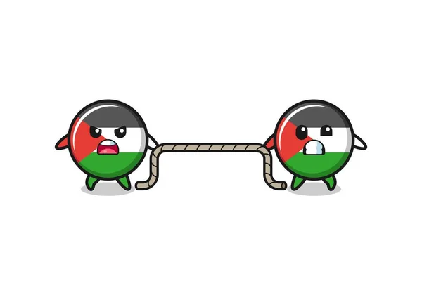 Cute Palestine Flag Character Playing Tug War Game Cute Design — 스톡 벡터