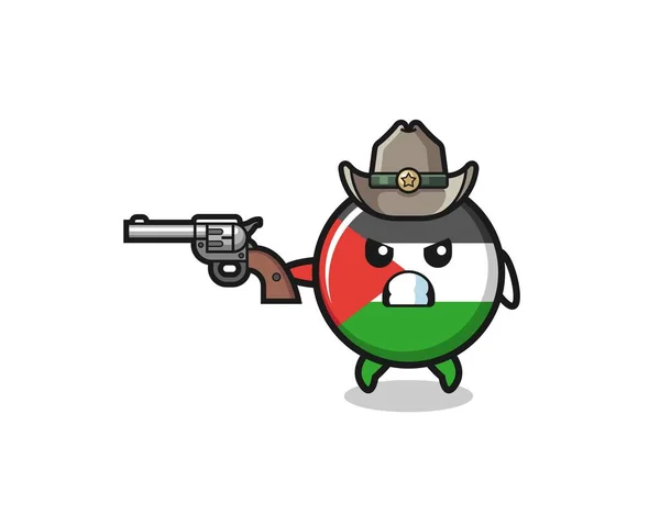 Palestine Flag Cowboy Shooting Gun Cute Design — Stok Vektör