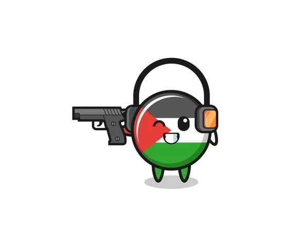 Illustration Palestine Flag Cartoon Doing Shooting Range Cute Design — стоковый вектор