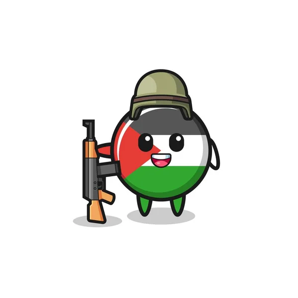Cute Palestine Flag Mascot Soldier Cute Design — 图库矢量图片