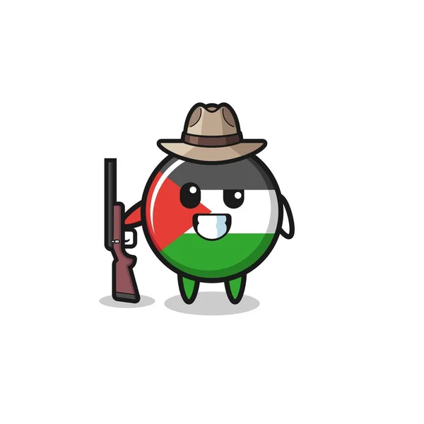 Palestine Flag Hunter Mascot Holding Gun Cute Design — Stok Vektör