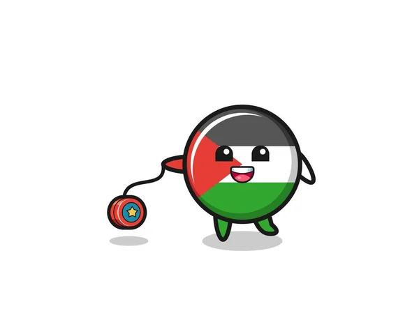 Cartoon Cute Palestine Flag Playing Yoyo Cute Design — Stockový vektor