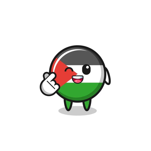 Palestine Flag Character Doing Korean Finger Heart Cute Design — 스톡 벡터