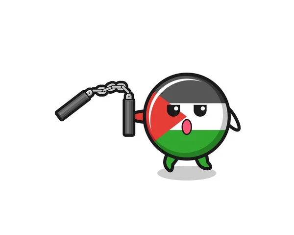 Cartoon Palestine Flag Using Nunchaku Cute Design — 스톡 벡터