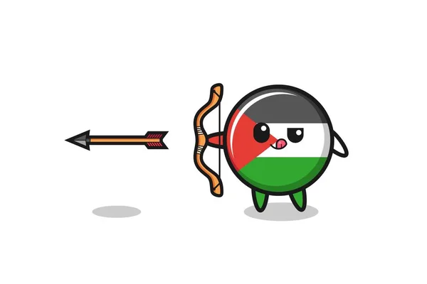 Illustration Palestine Flag Character Doing Archery Cute Design — 스톡 벡터