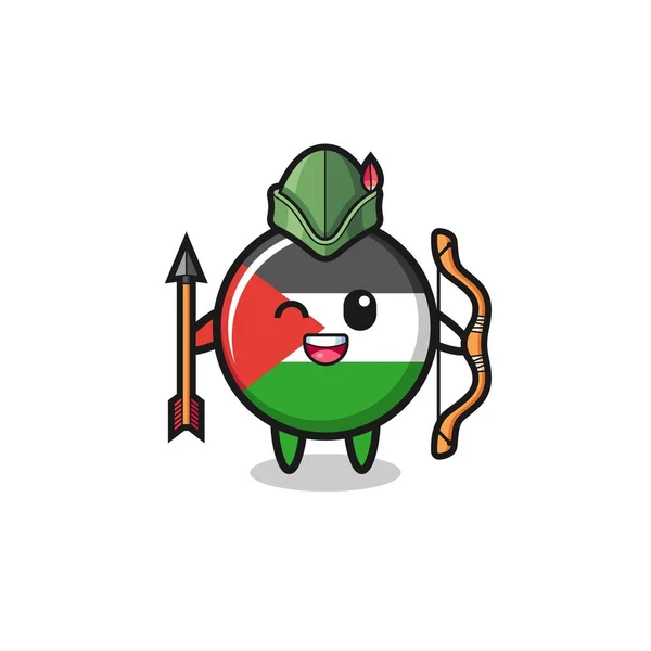 Palestine Flag Cartoon Medieval Archer Mascot Cute Design — 스톡 벡터