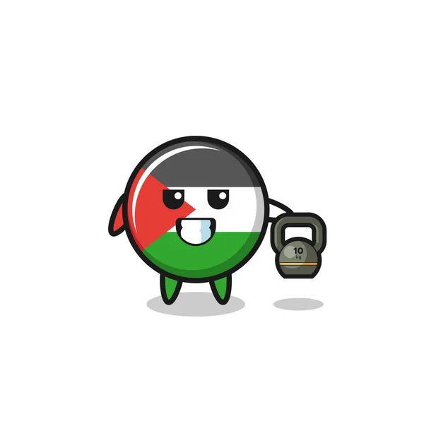Palestine Flag Mascot Lifting Kettlebell Gym Cute Design — Stockový vektor
