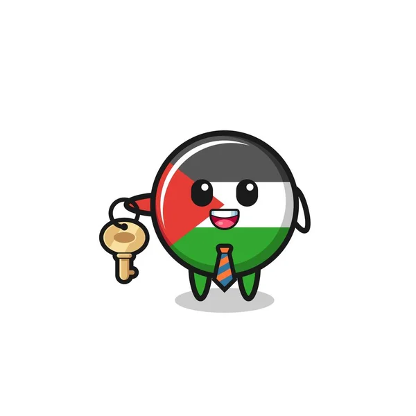 Cute Palestine Flag Real Estate Agent Mascot Cute Design — Stockový vektor