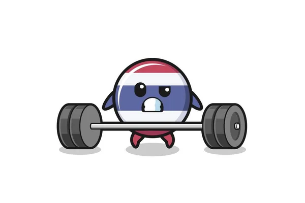 Cartoon Thailand Flag Lifting Barbell Cute Design —  Vetores de Stock