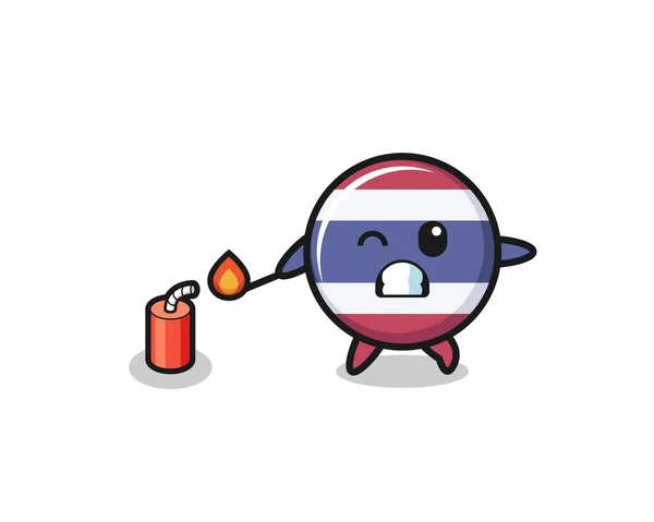 Thailand Flag Mascot Illustration Playing Firecracker Cute Design — Wektor stockowy