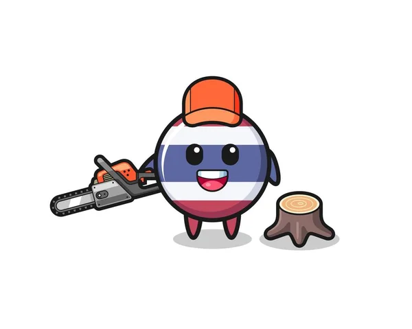 Thailand Flag Lumberjack Character Holding Chainsaw Cute Design — Wektor stockowy