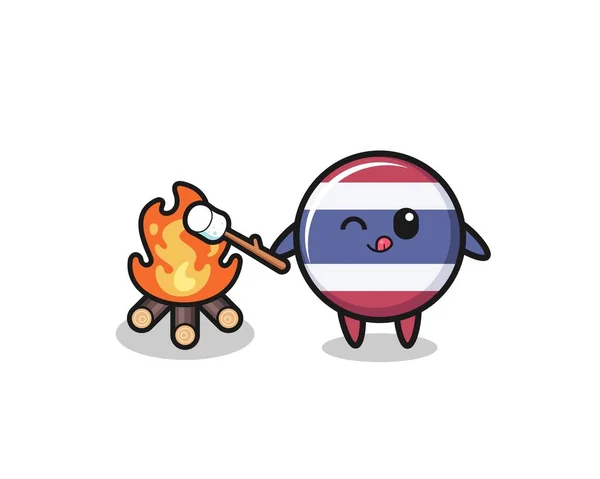 Thailand Flag Character Burning Marshmallow Cute Design — Wektor stockowy