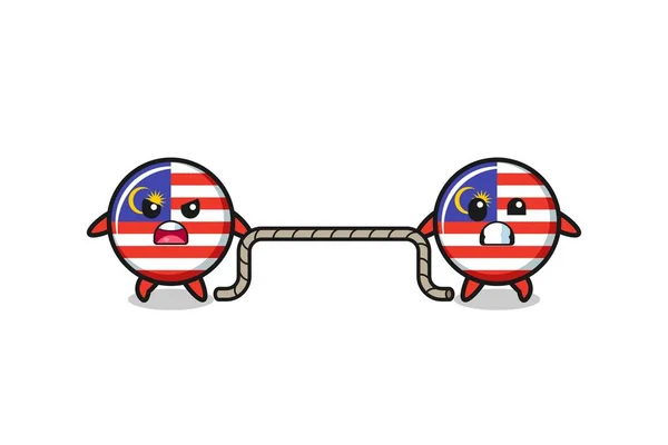 Милий Малайзійський Прапор Персонаж Грає Буксир Військової Гри Милий Дизайн — стоковий вектор