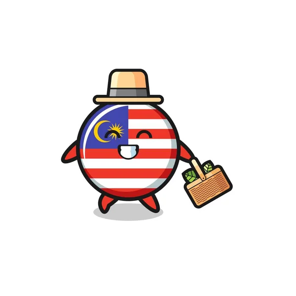 Malaysia Flag Herbalist Character Searching Herbal Cute Design - Stok Vektor