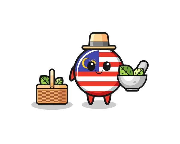 Malaysia Flag Herbalist Cute Cartoon Cute Design — Vetor de Stock