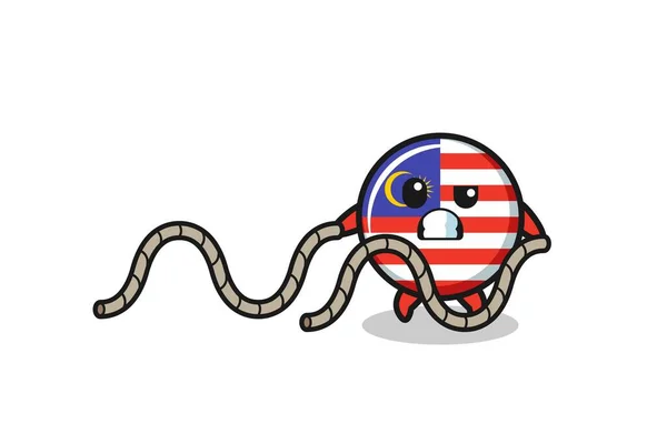 Illustration Malaysia Flag Doing Battle Rope Workout Cute Design — Vector de stock