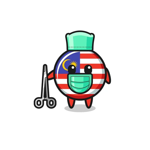 Surgeon Malaysia Flag Mascot Character Cute Design — Stockvector