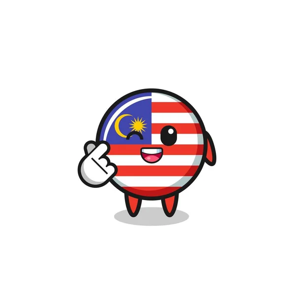 Malaysia Flag Character Doing Korean Finger Heart Cute Design — Vetor de Stock