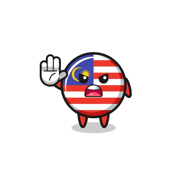 Malaysia Flag Character Doing Stop Gesture Cute Design — Stok Vektör