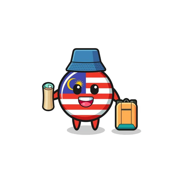 马来西亚国旗吉祥物角色为徒步旅行者 可爱的设计 — 图库矢量图片