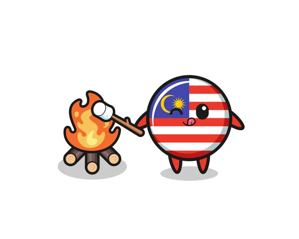 Malaysia Flag Character Burning Marshmallow Cute Design — Stock Vector