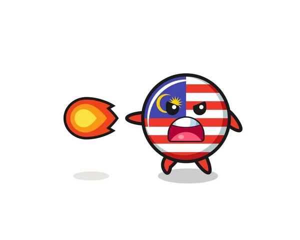 Cute Malaysia Flag Mascot Shooting Fire Power Cute Design — 图库矢量图片