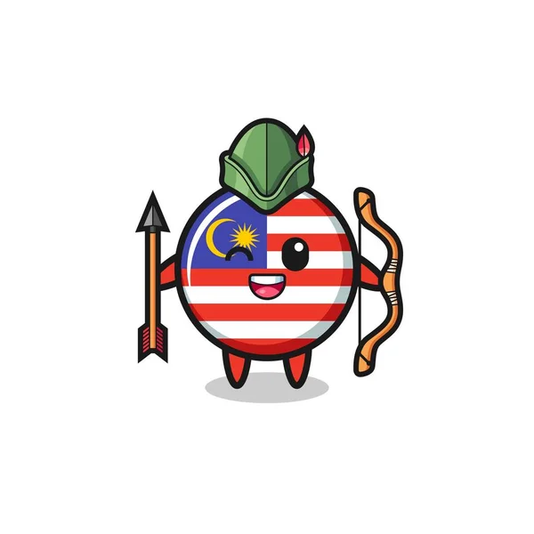 Малайзійський Прапор Мультфільм Середньовічний Талісман Лучника Милий Дизайн — стоковий вектор