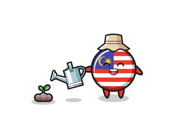 Cute Malaysia Flag Watering Plant Seeds Cute Design — Stock vektor