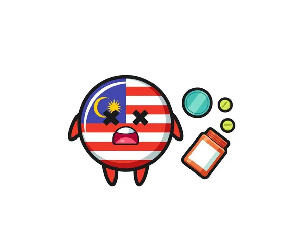 Ilustrasi Karakter Bendera Overdosis Malaysia Desain Yang Lucu - Stok Vektor