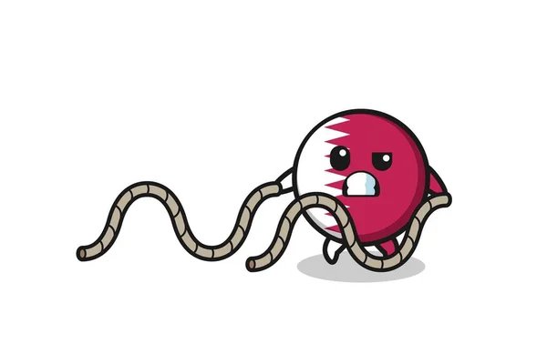 Illustration Qatar Flag Doing Battle Rope Workout Cute Design — стоковый вектор