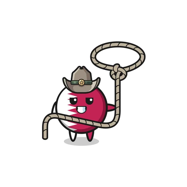 Qatar Flag Cowboy Lasso Rope Cute Design — стоковый вектор