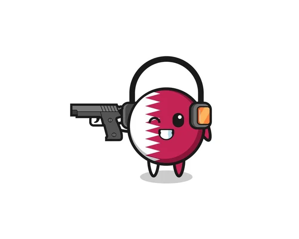 Illustration Qatar Flag Cartoon Doing Shooting Range Cute Design — Stockvektor