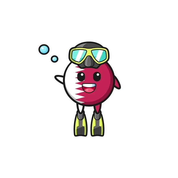 Qatar Flag Diver Cartoon Character Cute Design — Stockový vektor