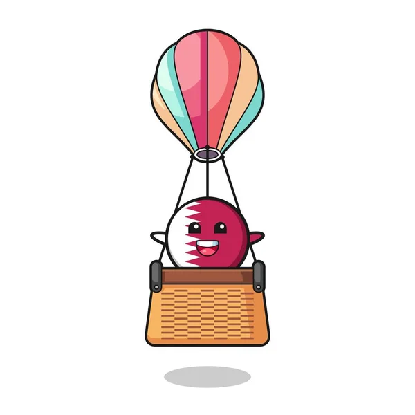熱気球に乗るカタールフラッグマスコット可愛いデザイン — ストックベクタ