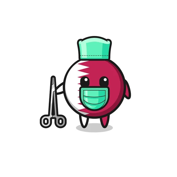 Surgeon Qatar Flag Mascot Character Cute Design — Vetor de Stock