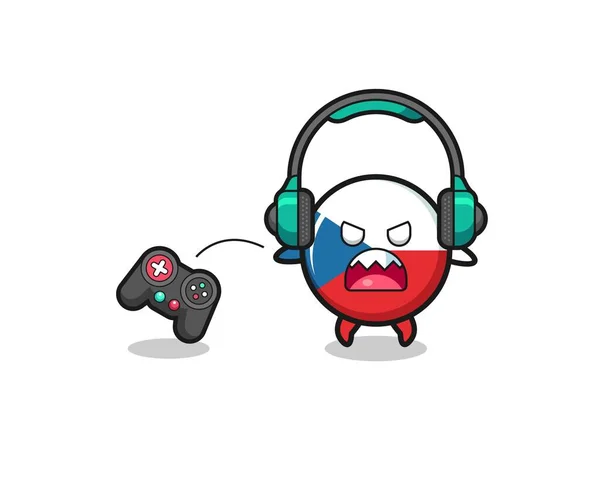 Czech Flag Gamer Mascot Angry Cute Design — Stock vektor