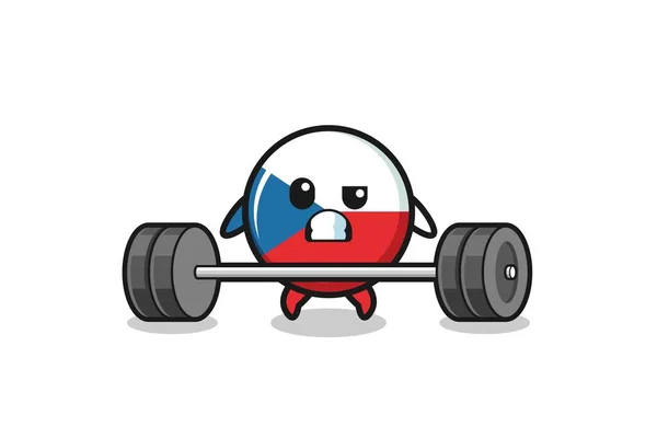 Cartoon Czech Flag Lifting Barbell Cute Design — Stockový vektor