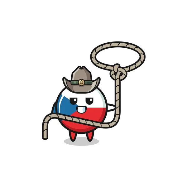 Cowboy Drapeau Tchèque Avec Corde Lasso Design Mignon — Image vectorielle